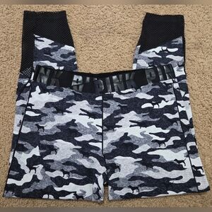 PINK Victoria's Secret Large Camo Dog Logo Mesh Cropped Leggings HTF